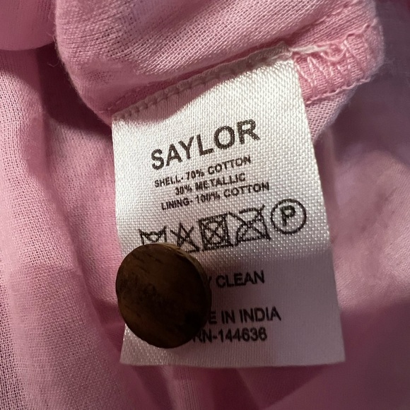 SAYLOR Blush Pink Tiered Zinnia Dress With Metallic Striped Threads Size Medium - Picture 4 of 13